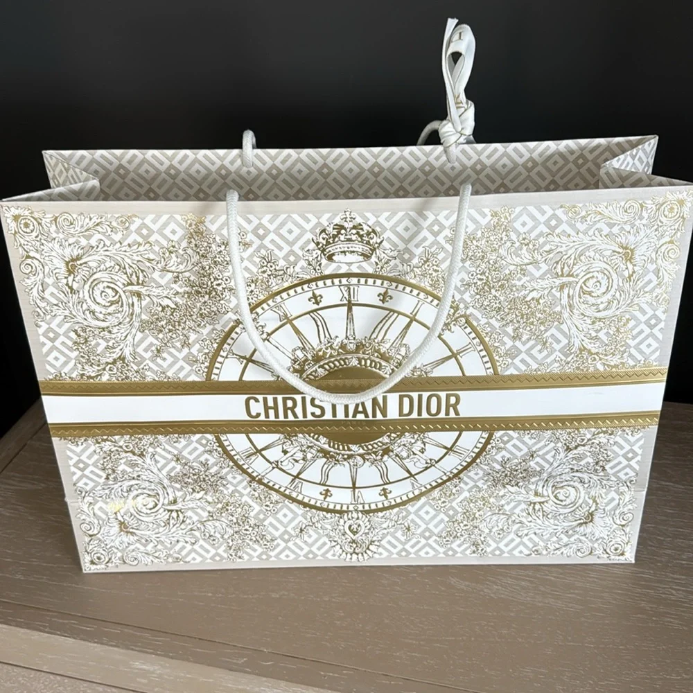 DIOR GOLD & CREAM LUXURY GIFT BAG & DIOR RIBBON